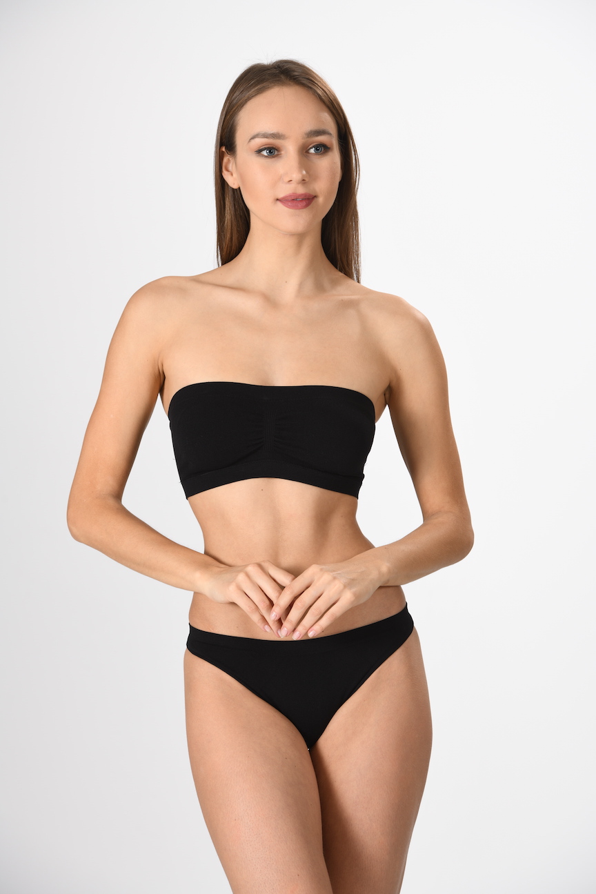 Bandeau BH gepolstert, Schwarz, L-XL